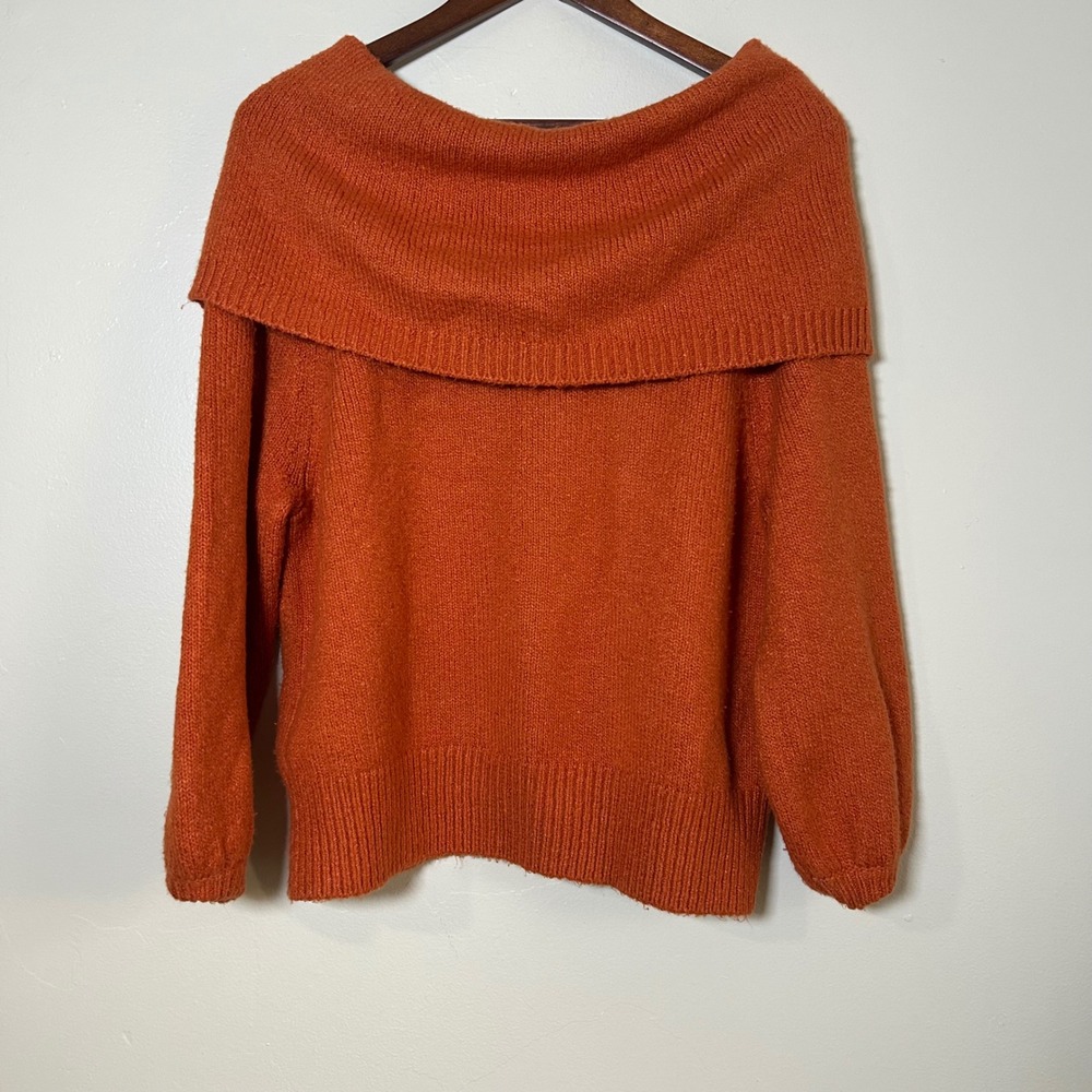 EUC Anthropologie Sweater Off-the-Shoulder Size S Burnt Orange Cowl Neck